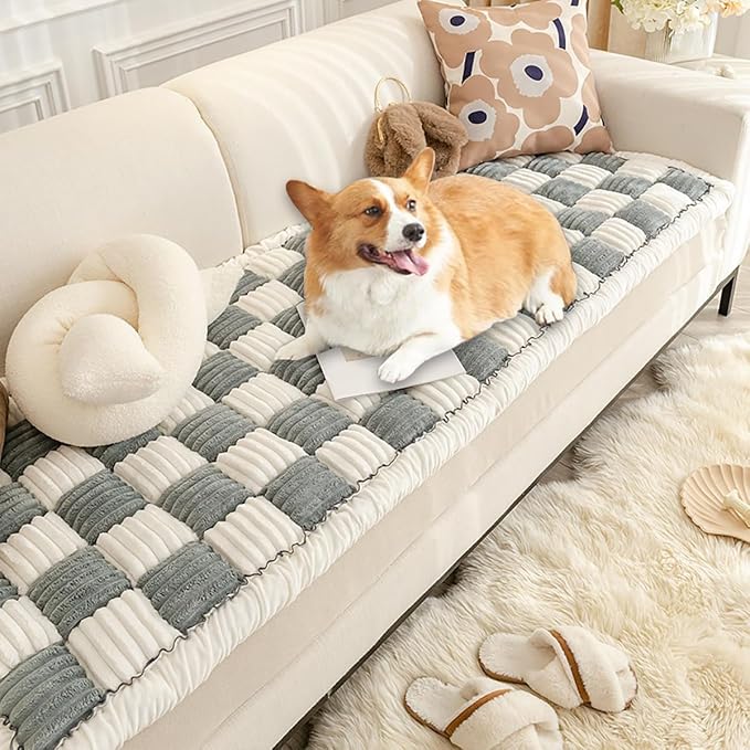 Fluffy Couch Cover for Pets - Large Cream-Coloured Fuzzy Plaid Square Pet Mat Bed Couch Protector - Bay Window Cushion Bedside Carpet (Blue, 23.6 * 63in) by Triflice