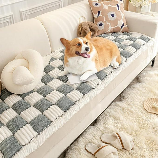 Fluffy Couch Cover for Pets - Large Cream-Coloured Fuzzy Plaid Square Pet Mat Bed Couch Protector - Bay Window Cushion Bedside Carpet (Blue, 23.6 * 63in) by Triflice