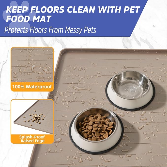 Large Dog Mats for Food and Water, 40"x30" Waterproof Pet Food Mats for Floor Nonslip Silicone Bowl Mats with Raised Edges - Image 5