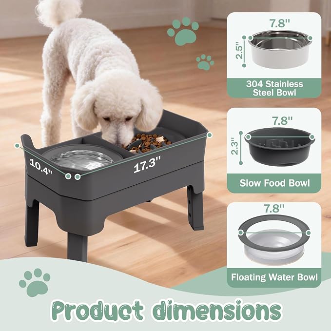4 in 1 Adjustable Elevated Dog Bowls with 2*Stainless Steel Bowls, Anti-Spill Water Bowl, 4 Heights Raised Dog Bowl Stand for Small to Medium & Growing Large Puppies, Anti-Slip, Mess Proof Design - Image 6
