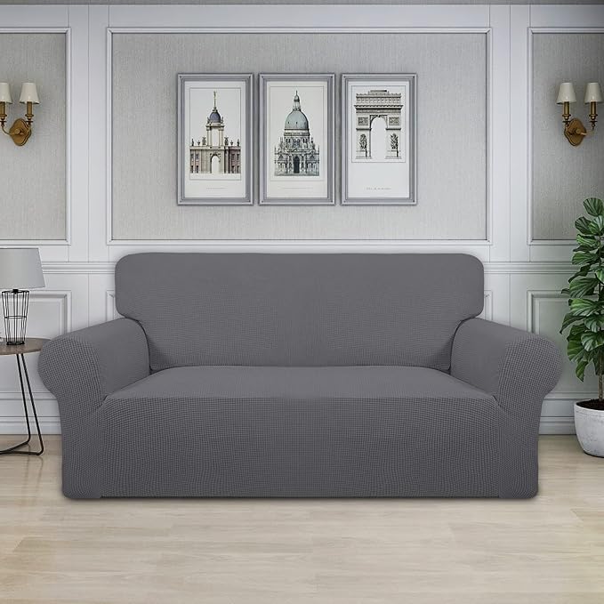 Easy-Going Stretch Oversized Loveseat Couch Covers Washable Grey | 1-Piece Large Loveseat Cover for 2 Cushion Couch Furniture Protector RV Sofa Slipcover Soft with Bottom for Kids Pets - Image 2