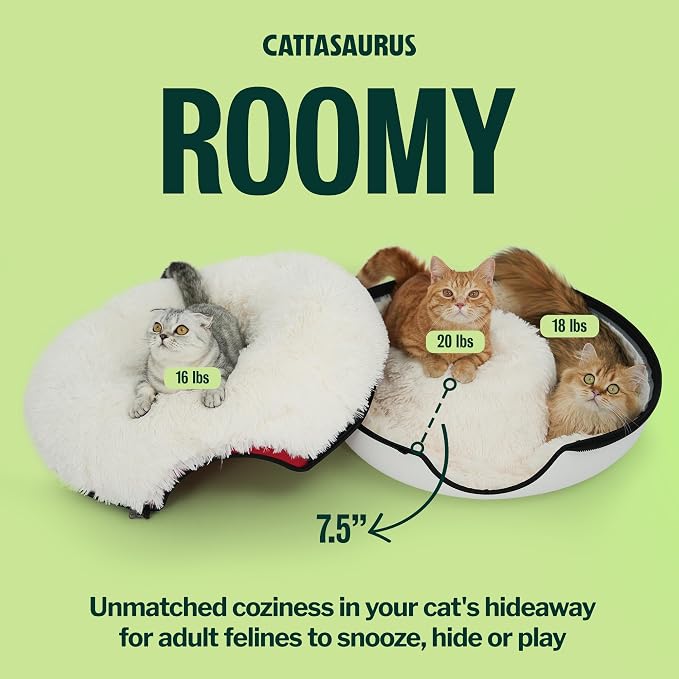 Cattasaurus Peekaboo Cat Cave for Multiple & Large Cats Up to 30-45 Lbs, Fluffy Cat Beds & Furniture, Scratch Detachable & Washable Tunnel Bed, Comfy Donut Bed (Ruby Snowball, Large (Calming)) - Image 4