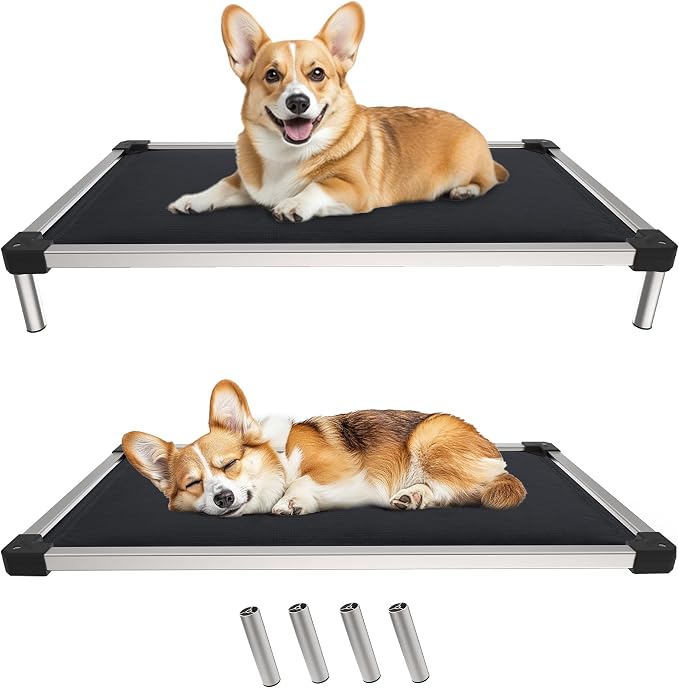 FXW TitanNest Chew-Proof Elevated Dog Bed, Raised Cot for Indoor/Outdoor/Camping Use, Durable & Washable Padded Pet Bed for Medium Dogs, 41.0" L x 27.0" W x 5.0" H, Black by FXW