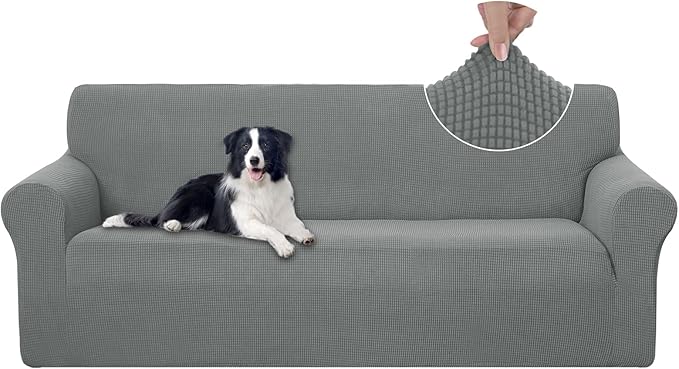 U-NICE HOME Stretch Couch Cover Slipcover for 3 Cushion Sofa, Grey | 1-Piece Sofa cover, Washable, Pet friendly, Furniture protector, Polyester Spandex Jacquard fabric by U-NICEHOME