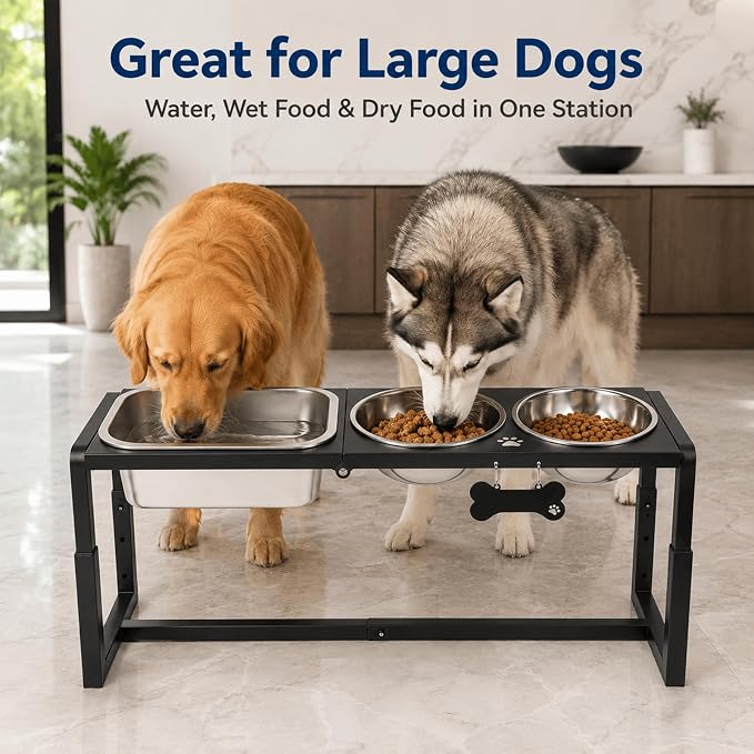 Metal Elevated Dog Bowls for Medium/Large Breed, 3 Adjustable Height(8.8''/11.5''/14'') Raised Dog Bowl Stand with Two 58oz & One 1.2gallons Large Stainless Steel Dog Food Water Bowls - Image 7