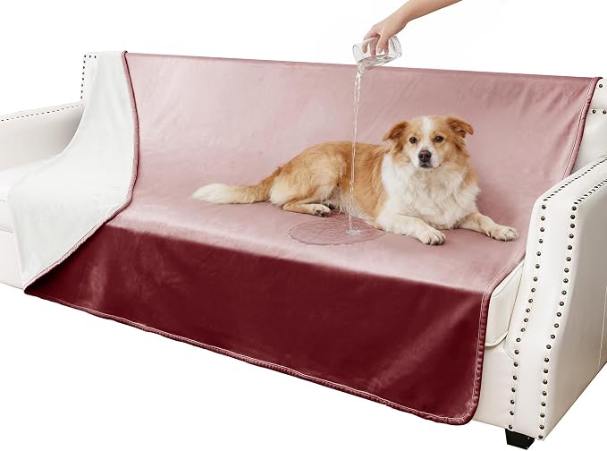 Waterproof Blanket - Reversible Dog Throw as Furniture Protector | Soft Velvet & Flannel, TPU Leak-Proof Liner, Machine Washable, Fits Couch and Bed, 52" x 82", Burgundy/Cream by TuffeelHome