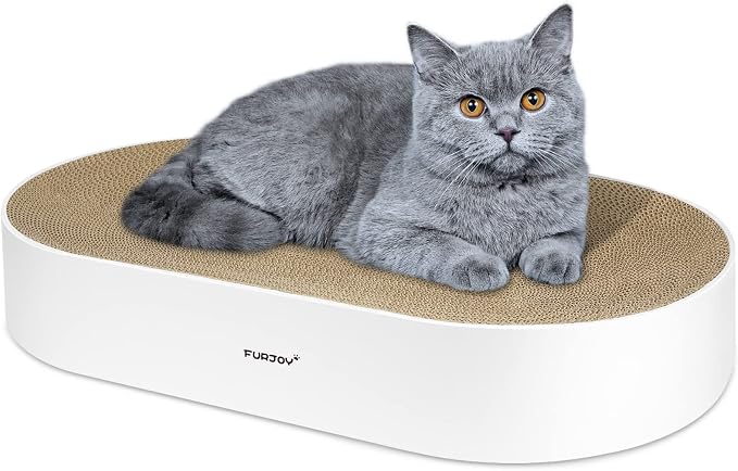 Cat Scratcher, 63x 35 x 10cm Oval Corrugated Cardboard Scratch Pad, Round Cat Scratching Lounge Bed Sofa, Cat Scratcher Bowl with Organic Catnip [ Home Clean Design with Scratcher Box] by FUROZY