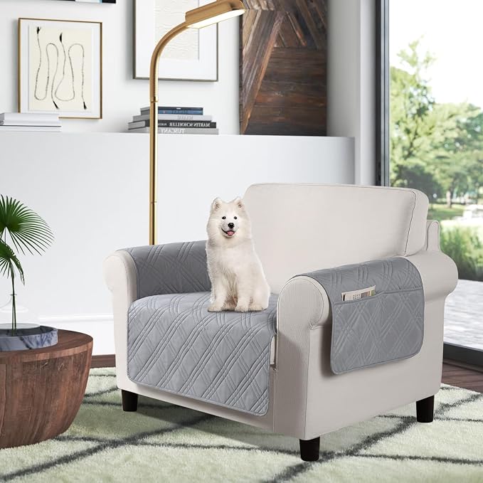 TAOCOCO Waterproof Chair Covers for Pets Dogs with Non Slip Backing, Chair Seat Covers with Side Pocket for 1 Seater Couch Washable Dog Couch Cover Protector Sofa Slipcovers(Chair, Light Gray) by TAOCOCO