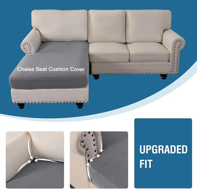 H.VERSAILTEX Sectional Couch Covers 1 Piece Chaise Slipcover L Shape Separate Cushion Couch Cover for Both Left/Right Sectional Couch (Seat Only: 1 Chaises, Dove) - Image 4