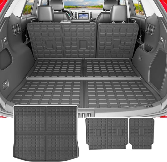 powoq Cargo Mat Compatible with 2015-2024 Ford Edge Cargo Liner Backrest Mat TPE Back Seat Protector (Only for 5-Seater) Replacement for 2015-2024 Ford Edge Accessories (Trunk Mat+Backrest Mats) by powoq