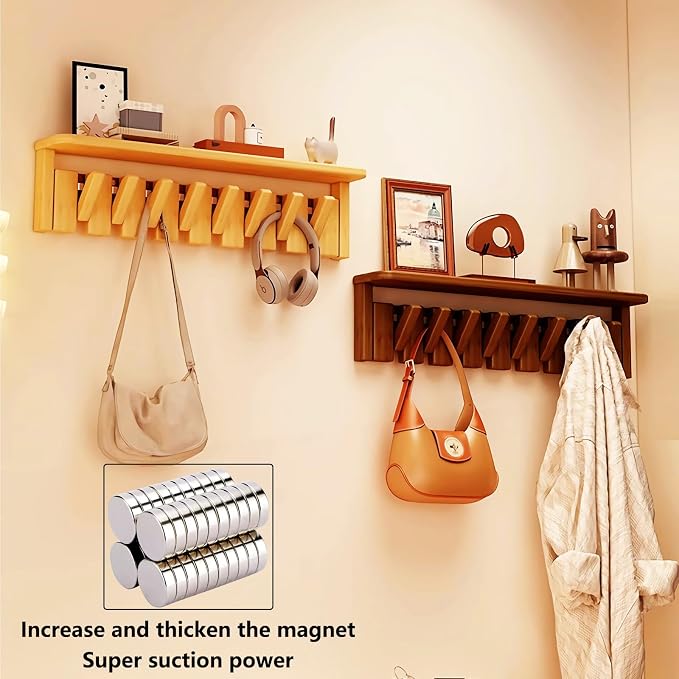 Wall Mounted Coat RackHooks Piano Key Hangers Natural Solid Wood Hanger Non-Woven Fabric Clothes Hangers for Closet, Kitchen, Bedroom, Bathroom, Entryway (Tray-Beech, 10 Hooks) - Image 2