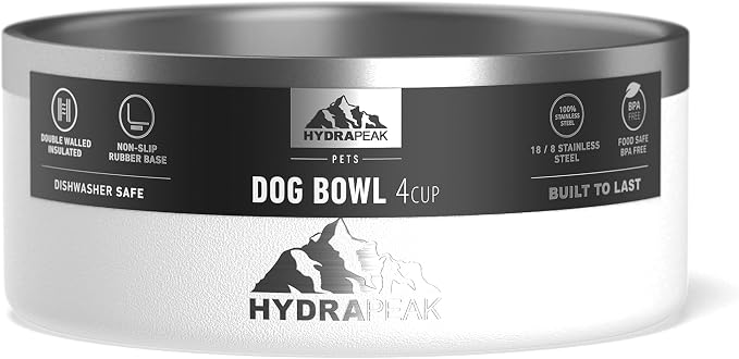 Hydrapeak Dog Bowl; Non Slip Stainless Steel; Water and Food Dish; Large Sized and Small Dogs; 32oz 64oz; Multiple Sizes; 4 Cup | White - Image 4
