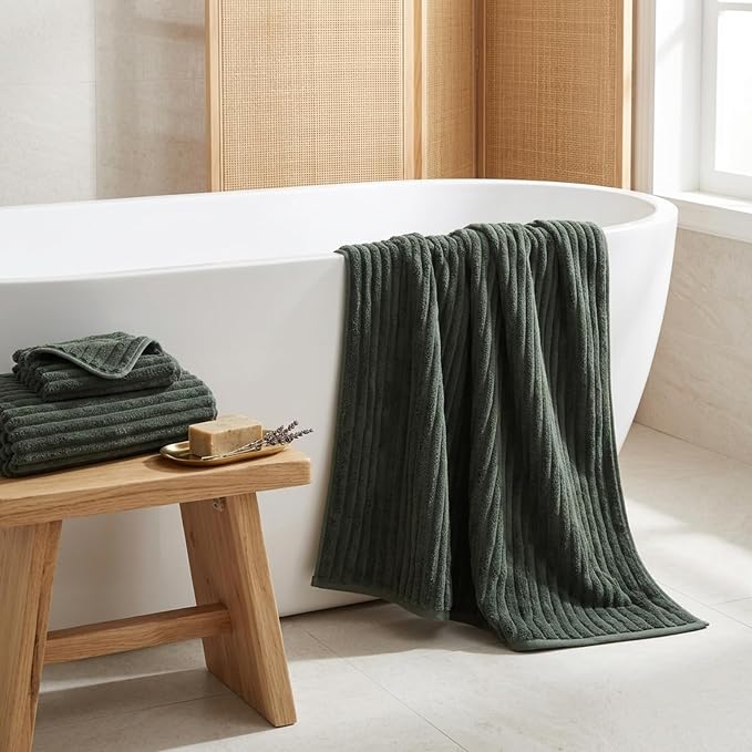 3 Pack Bath Towel Set, 40"x80" Oversized Bath Sheet, Olive Green | Ultra Soft Microfiber, Lint Free, Quick Dry, Highly Absorbent, Full Body Coverage, 1 Bath Sheet, 1 Hand Towel, 1 Washcloth - Image 2