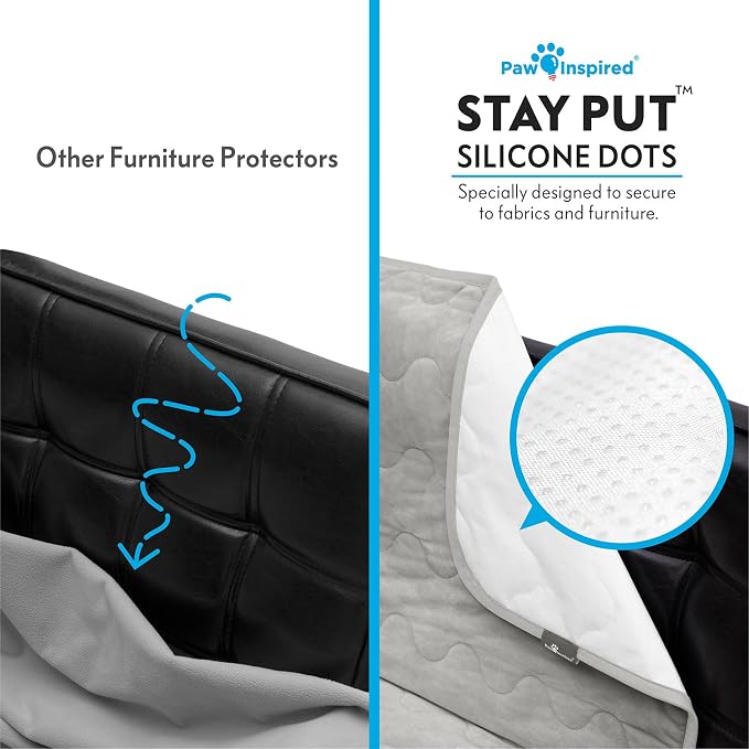 Paw Inspired Non-Slip Couch & Furniture Protector (Anti-Slip, Gray) | Waterproof, Washable Bed & Couch Cover for Dogs, Cats, and Pets, 80x90 Inch Size - Image 3