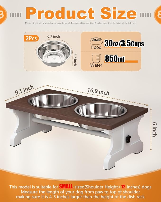 Piskyet Elevated Dog Bowls, Dog Bowls Stand, Raised Dogs Bowl's with 2 Stainless Steel Wooden Dogs Bowl,3.5Cups6''H_30 oz Bowl-Farmhouse Style - Image 2