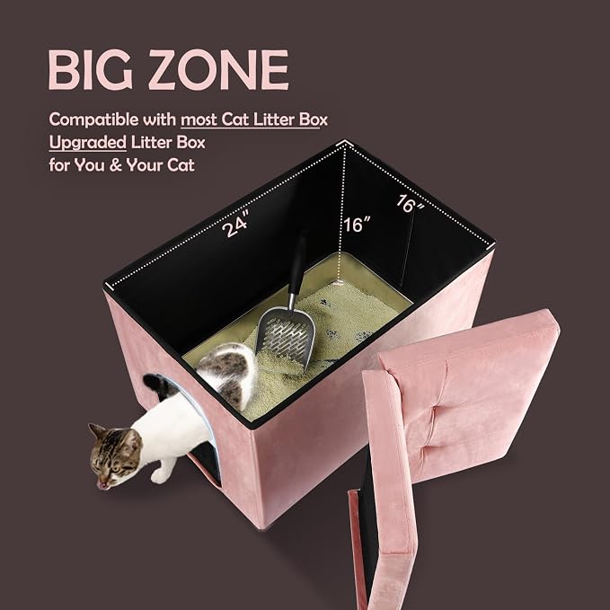 MEEXPAWS Cat Litter Box Enclosure Furniture Hidden Large, Lift Design Lid Velvet Cat Washroom Bench Storage Cabinet |25.6x 17.7 x 17.7 in|Dog Proof|Urine Proof Inside|Quick Assembly| Easy Clean(Black) - Image 5