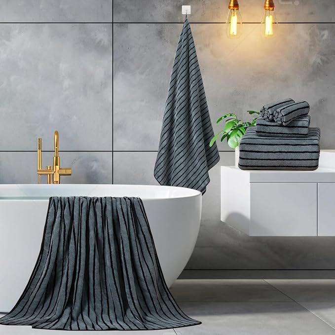 Mistyrose Bath Towels,4 Pack Black Stripe 35"x70" Large Bath Towels Microfiber Absorbent XL Bath Sheets Super Soft Towels for Bathroom Quick Dry Oversized Shower Towels for Family Hotel Spa Gym - Image 6