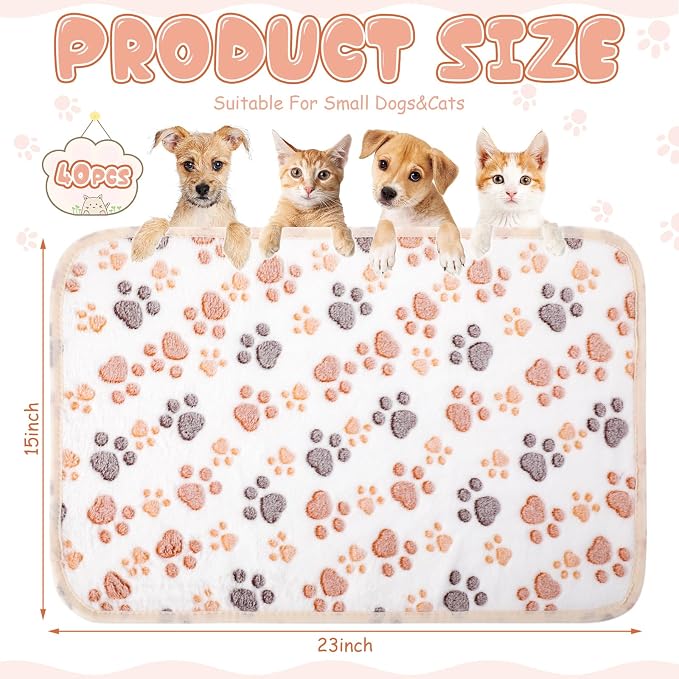 Chumia 40 Pcs Dog Blankets Soft Fluffy Fleece Washable Puppy Sleep Blankets Small Mat for Pets Throw Warm Bed Mat for Dog Puppy Cat (White,Paw) - Image 2