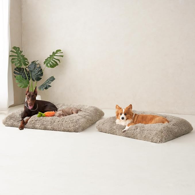 EHEYCIGA Fluffy Dog Crate Bed for Medium Dogs, Plush Crate Pad, Taupe | Calming Anti Anxiety Medium Dog Bed, Washable Soft Warm Faux Fur Crate Mat with Non-Slip Bottom - Image 9