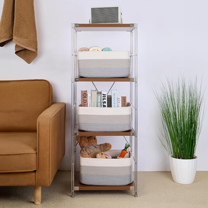 MiniArk Large Storage Baskets for Shelves, 17 x 13 x 7.5” Closet Organizers Bins for Clothes Blanket Towels, Baby Nursery, Toy Baskets Box, Woven Rope Baskets, 2 Packs Gradient Grey - Image 4
