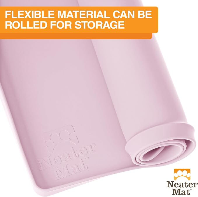 Neater Pet Brands Neater Mat Pet Mats for Food and Water, Cat & Dog Bowl Mat Waterproof Silicone, Feeding Tray, Dog Food Mats for Floors, Placemat w/Raised Edge for Under Bowls, 16” x 10”, Light Pink - Image 9