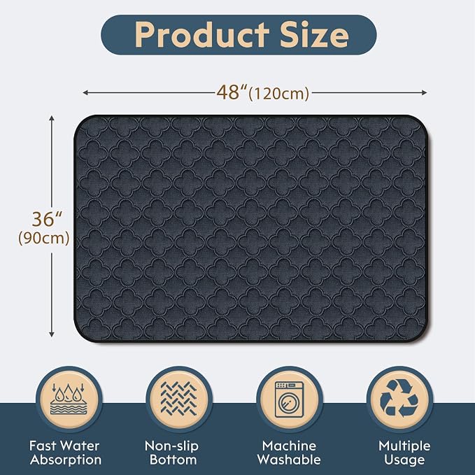 FunFurry Washable Pee Pads for Dogs - 2 Pack Reusable Pee Pads，Waterproof Puppy Pads，Pet Training Pads，Super Absorbent with Dog Paw Shape Non-Slip Backing (Dark Grey, 36" X 48" - 2 Pack) - Image 2