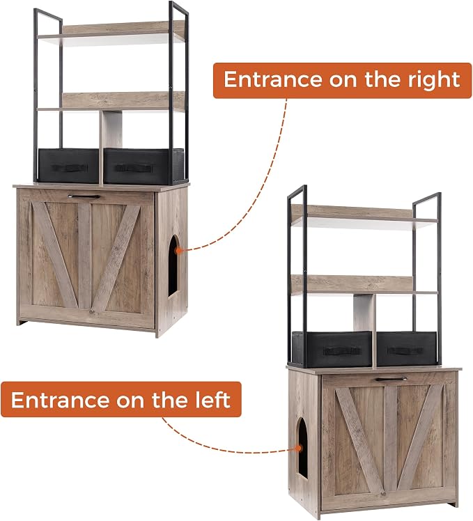 DWANTON Litter Box Enclosure with 2 Storage Shelves and 2 Drawers, 2-in-1 Hidden Cat Litter Box Enclosure Furniture with Shelf, Reversible Entrance, Washable Drawers, 50-Inch, Greige - Image 4