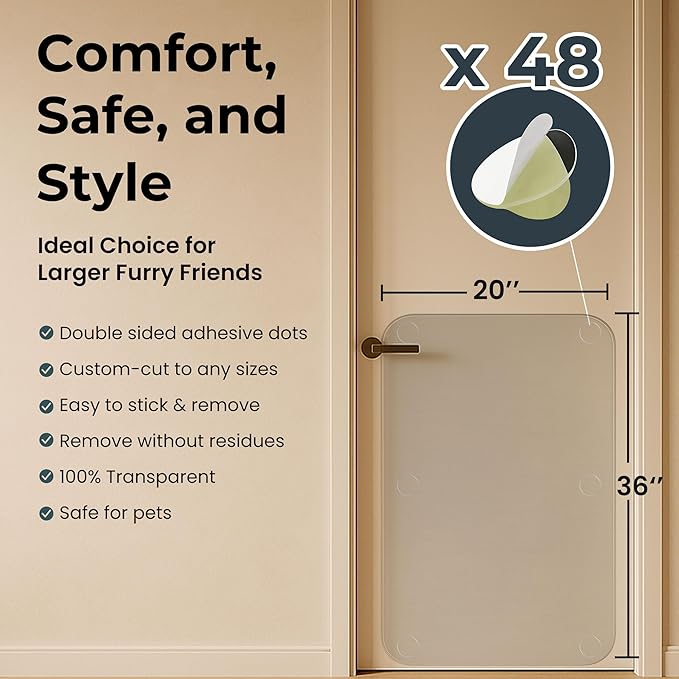Dog Scratch Protectors for Doors 2-Pack 36 x 20’’ Clear Cat Scratching Guard Protection Easy Install on Wall Window Glass Screen & Sliding Doors Furniture Indoor/Outdoor - Image 2