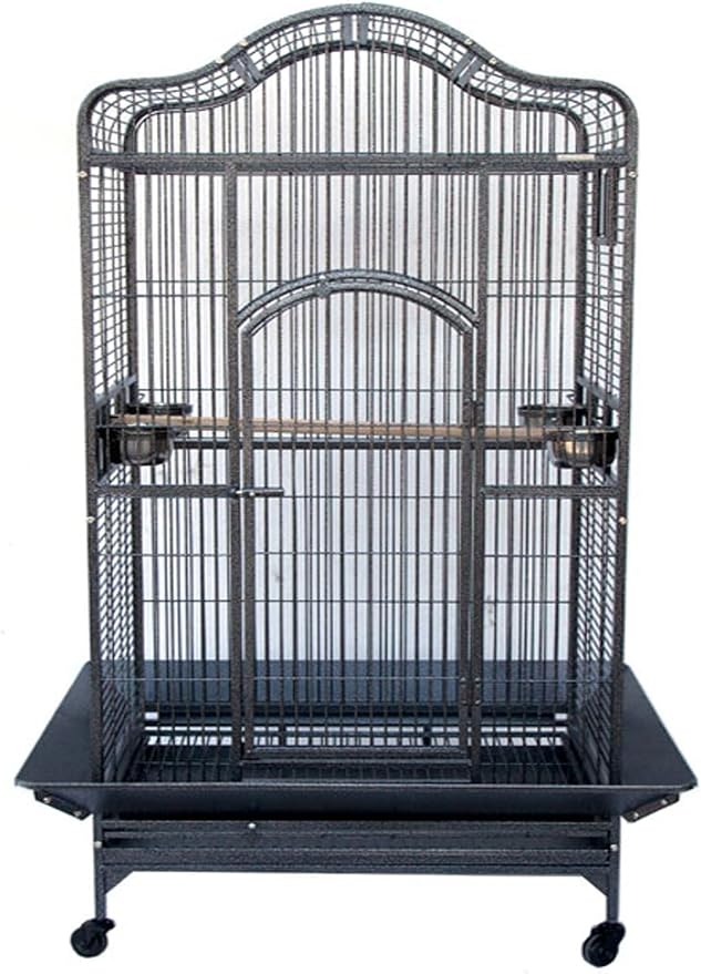 Extra Large Wrought Iron Open/Close Dome Perch Stand Play Top Bird Parrot Rolling Cage Solid Metal Plated Feeder Door Prevent Food Spillage Side Breeding Doors Around Metal Seed Guard - Image 3