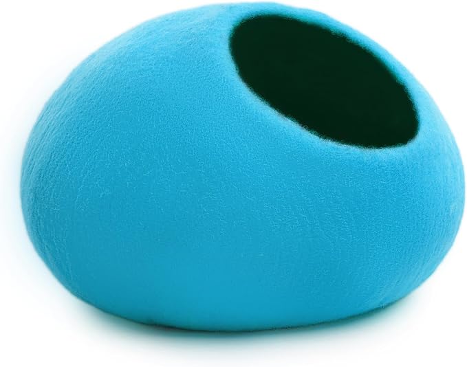 Woolygon Premium Felt Cat Cave Bed – Wool Kitty Beds Handcrafted Kitten Caves Bed for Indoor Cats - Made from Merino Wool, Foldable Cat Hideaway Covered Cat House Pod (Blue Plain) - Image 4