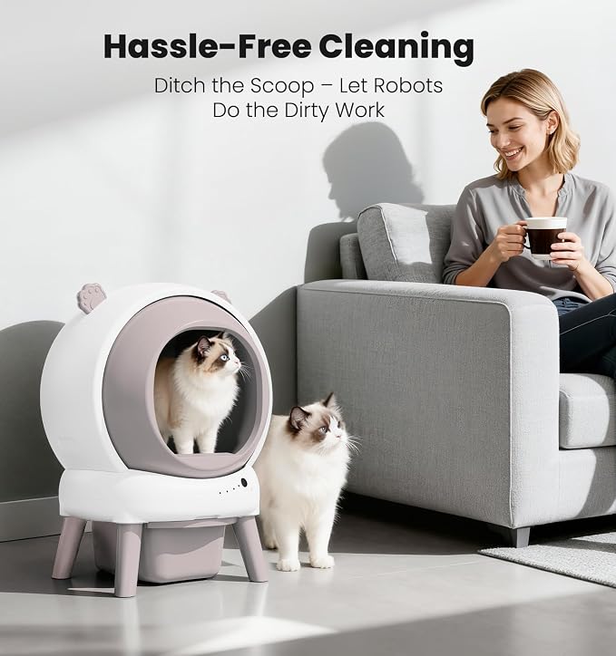 Self Cleaning Litter Box for Multiple Cats, 15L Large Automatic Litter Box with Smart APP Control, 35dB Ultra-Quiet Self-Cleaning Cat Litter Box, Dual Safety Infrared Sensors, Smell-Free, Pink-A - Image 7