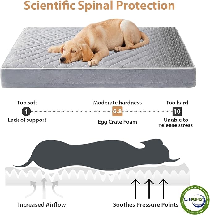 WNPETHOME Orthopedic Waterproof XL Dog Bed for Crate Cozy Sleep | Extra Large Washable Dogs Bed with Removable Cover, Multi-Needle Quilting Dogs XL Crate Bed for Relax , Light Grey 41x27 Inch - Image 3