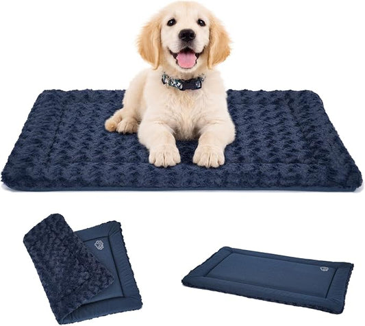 EMPSIGN Dog Crate Pad for 30"x20" Dog Crate, Plush/Canvas Navy | Reversible Kennel Mat (Cool & Warm), Machine Washable, Cozy Plush Sleeping Pad, All-Season Pet Bed by EMPSIGN