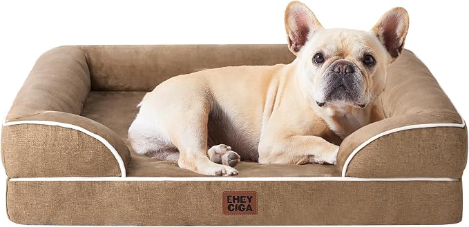 EHEYCIGA Orthopedic Dog Bed Medium Size Dog, Waterproof Washable Pet Beds | Non-Slip Bottom and Egg-Crate Memory Foam Dog Couch Bed with Washable Removable Cover, Camel by EHEYCIGA