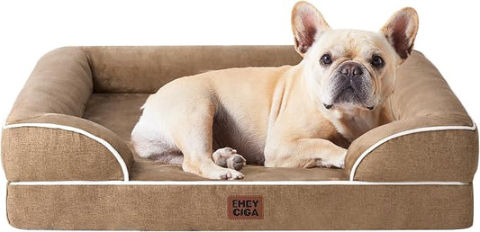 EHEYCIGA Orthopedic Dog Bed Medium Size Dog, Waterproof Washable Pet Beds | Non-Slip Bottom and Egg-Crate Memory Foam Dog Couch Bed with Washable Removable Cover, Camel by EHEYCIGA