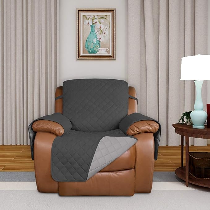 PureFit Reversible Recliner Chair Covers Couch Covers for Dogs, 28 in | Dark Gray/Beige, Water Resistant Couch Protector, Washable Pet Couch Cover with Non Slip and Elastic Straps For Kids - Image 2
