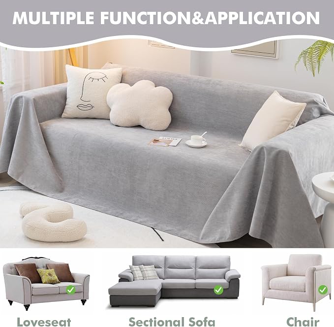 MINGPINHUIUS Sofa Cover Sectional Couch Covers: Chenille Textured Soft Loveseat Covers Non Slip Waterproof Thick Couch Protector Pet-Friendly for Living Room (Light Gray,71 × 118in) - Image 4