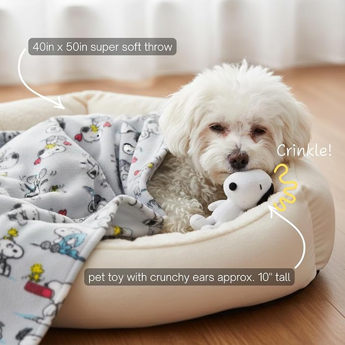Peanuts Snoopy Pet Throw & Squeaky Pillow Set, Stimulating Toy As Gifts for Puppies, Cats, Dogs, (Officially Licensed) By Franco - Image 3