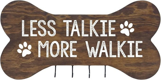 Rooms Organized Rustic Less Talkie More Walkie Wall Mounted Dog Bone Pet Leash Rack,Dog Collar Holder New Home Decor Gift Ideas and 4 Hooks 16" L x 8" H 2.5." deep (Walnut) by Unknown