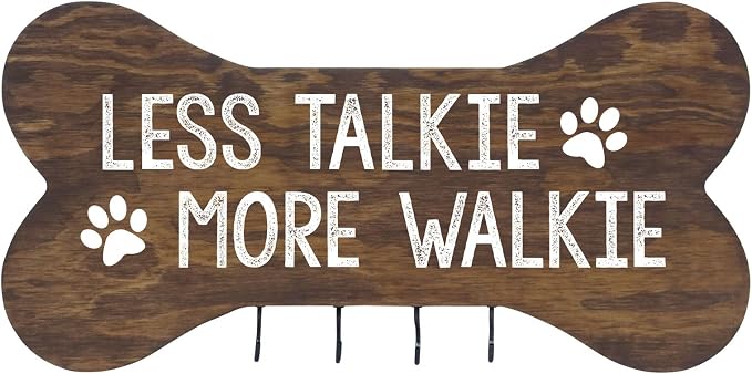 Rooms Organized Rustic Less Talkie More Walkie Wall Mounted Dog Bone Pet Leash Rack,Dog Collar Holder New Home Decor Gift Ideas and 4 Hooks 16" L x 8" H 2.5." deep (Walnut) - Image 2