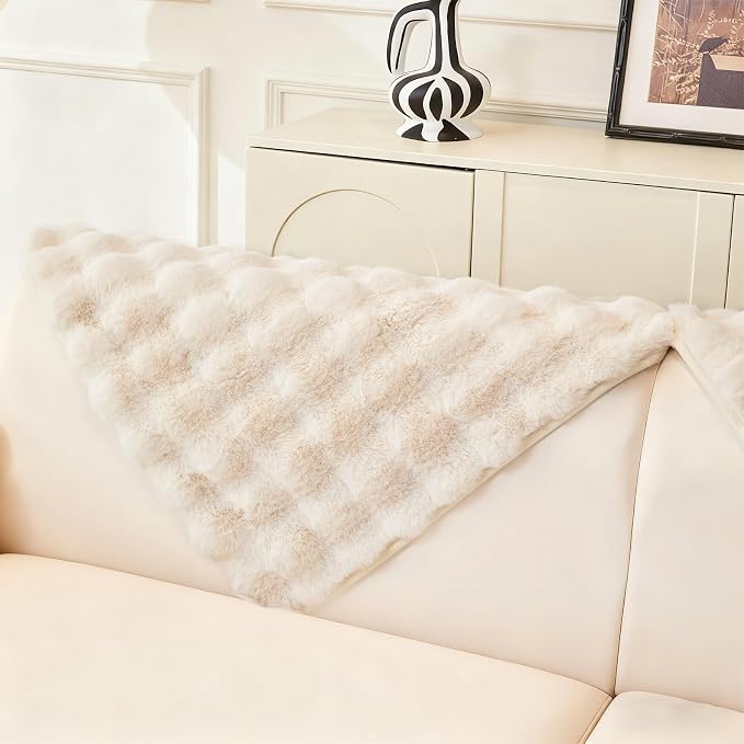 DREAMINGO Faux Fur Couch Backrest Cover, Soft Plush Sofa Covers for Pet Washable, Non Slip Furniture Protector for 2-3 Cushion Couch Sofa, 35.4x35.4 Inch, Beige by DREAMINGO