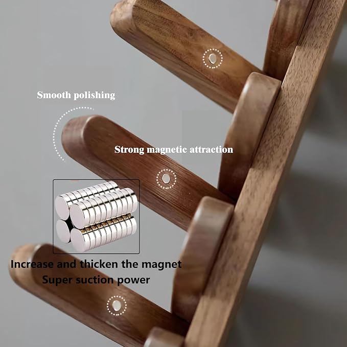 Wall Mounted Coat RackHooks Piano Key Hangers Natural Solid Wood Hanger Non-Woven Fabric Clothes Hangers for Closet, Kitchen, Bedroom, Bathroom, Entryway (Moon Walnut-Beech, 10 Hooks) - Image 7