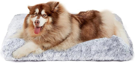 EHEYCIGA Fluffy Dog Crate Bed, Plush Extra Large Plus Dog Pillow, Grey | Xlarge Calming Anti Anxiety Plush Faux Fur Mat for Large size dogs, Washable Soft Warm Plus Dog Pad with Non-Slip Bottom by EHEYCIGA
