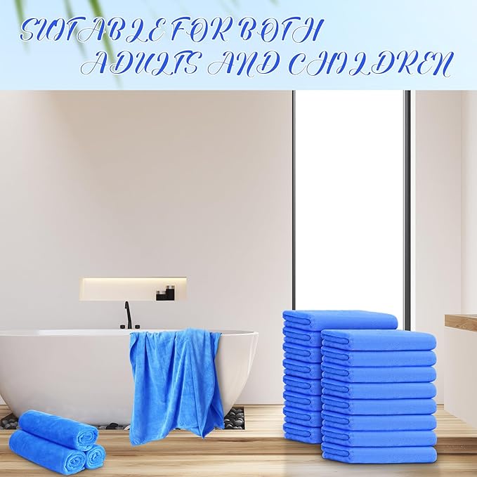 SmoothNovelty 16 Pack Microfiber Bath Towels Bulk 27'' x 60'' Oversized Beach Towel Highly Absorbent Extra Large Soft Drying for Shower Pool Salon Sauna Bathroom Gym Party (Simple,Royal Blue) - Image 5