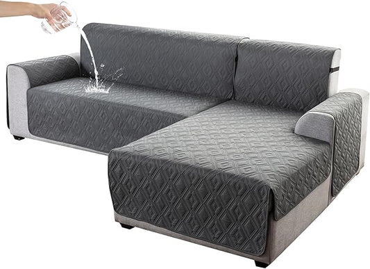 Genina Waterproof L Chaise Sectional Cover for Kids Pets (Dark Gray, X-Large) by Genina