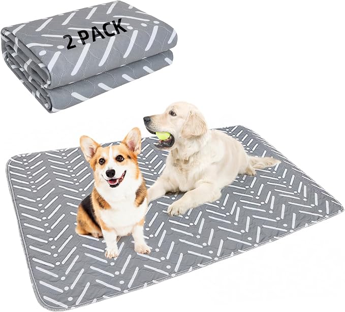 PUPTECK Washable Pee Pads for Dogs Dog Training Pads 2 Pack Grey 36x41 in | Reusable Puppy Potty Training Pads Whelping Mat Pet Food Feeding Mat Leakproof Fast Absorption Non-Slip for Couch, Crate by PUPTECK