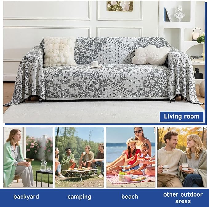 ROOMLIFE Black Couch Covers for Sofa, Sofa Covers Washable Non Slip Furniture Protector Couch Sofa Covers for 3 Cushion Couch, Breathable Sofa Slipcovers Couch Cover Blanket with Tassels 71" X 134" - Image 6