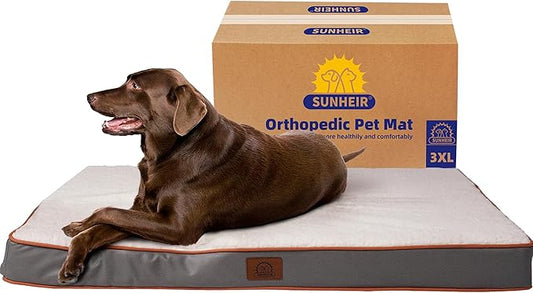 Sunheir Washable Orthopedic Extra Large Dog Bed, Waterproof Dog Crate Bed | Big Removable Cover, Egg Crate Foam Support, Anti-Slip Bottom, Machine Washable Soft Pet Bed Mat for Crate, 47" Light Grey by SUNHEIR