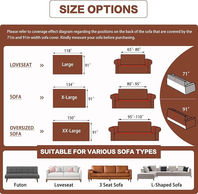 DREAMINGO Sofa Covers Washable Thick Chenille Couch Cover for 3 Cushion Couch Sofa Multi-Use Couch Cover Blanket Modern Pet Furniture Protector Sectional Couch Slipcover 91"x134", Chocolate Brown - Image 2