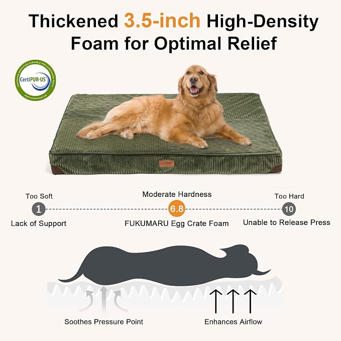 FUKUMARU X-Large Dog Bed, Thickened Waterproof Dog Mat with Washable Cover | 4" Extra Thick Egg Crate Foam Pet Mat, Corduroy Orthopedic Dog Bed for Crate, Flat Dog Pad with Anti-Slip Bottom - Image 3